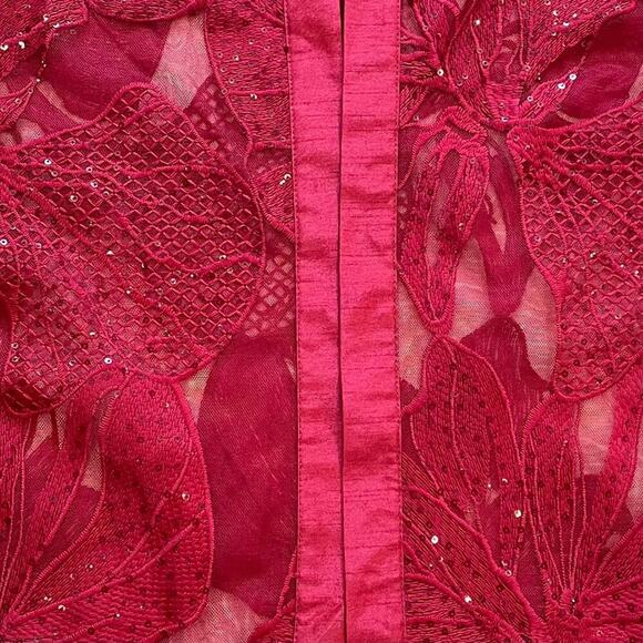 Chico's Travelers Red 3/4 Sleeve Embellished Sequined Sheer Evening Jacket, M - Picture 7 of 13